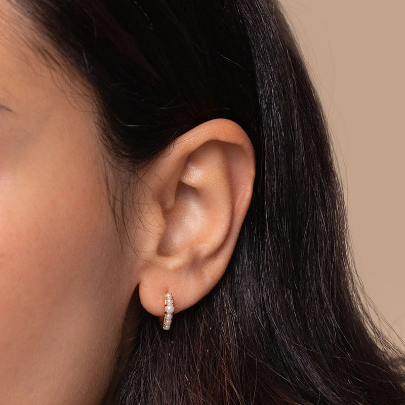 Silver Needle Small Pearl Earrings For Women