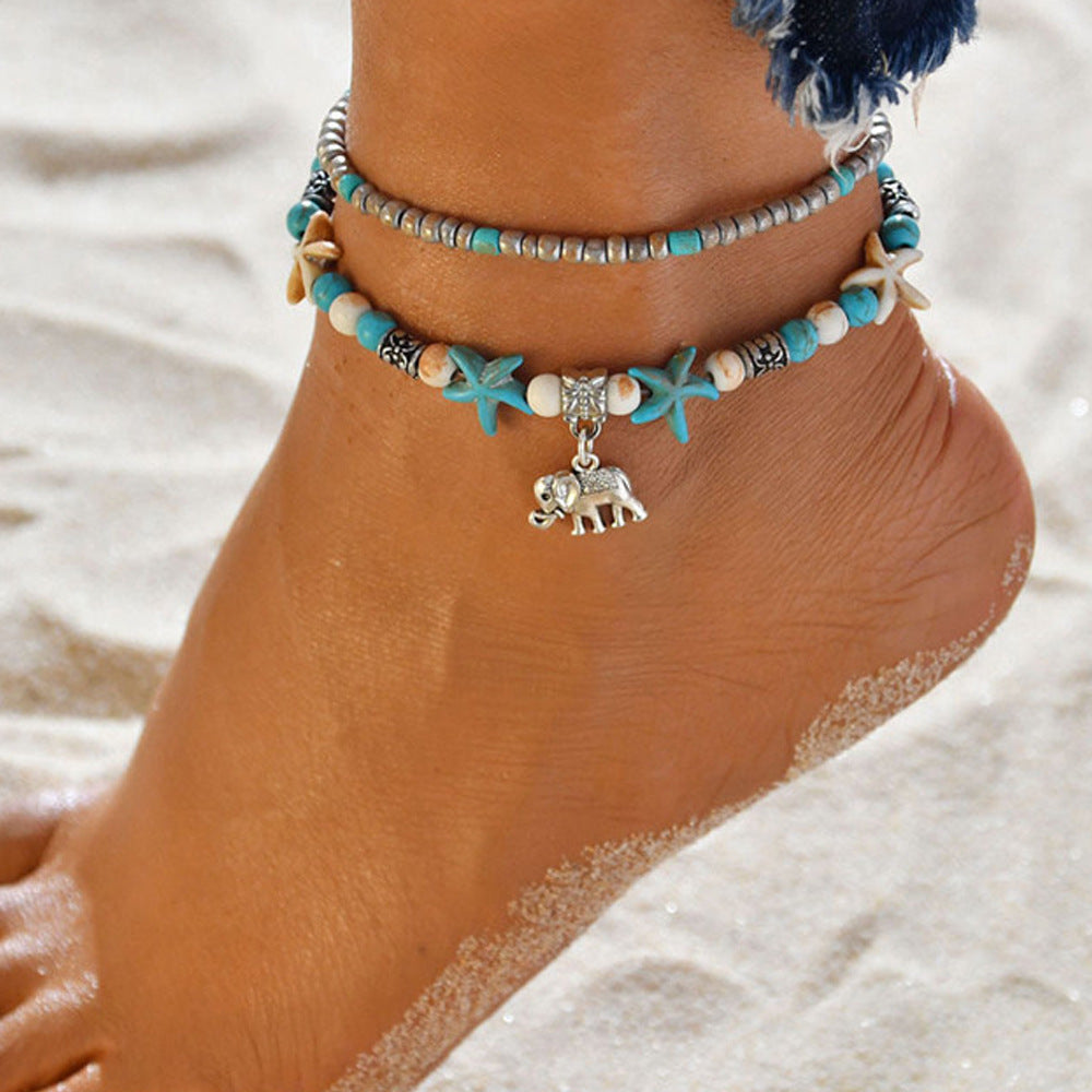 Beach Anklet Sea Turtle Pendant Starfish Turquoise Anklet