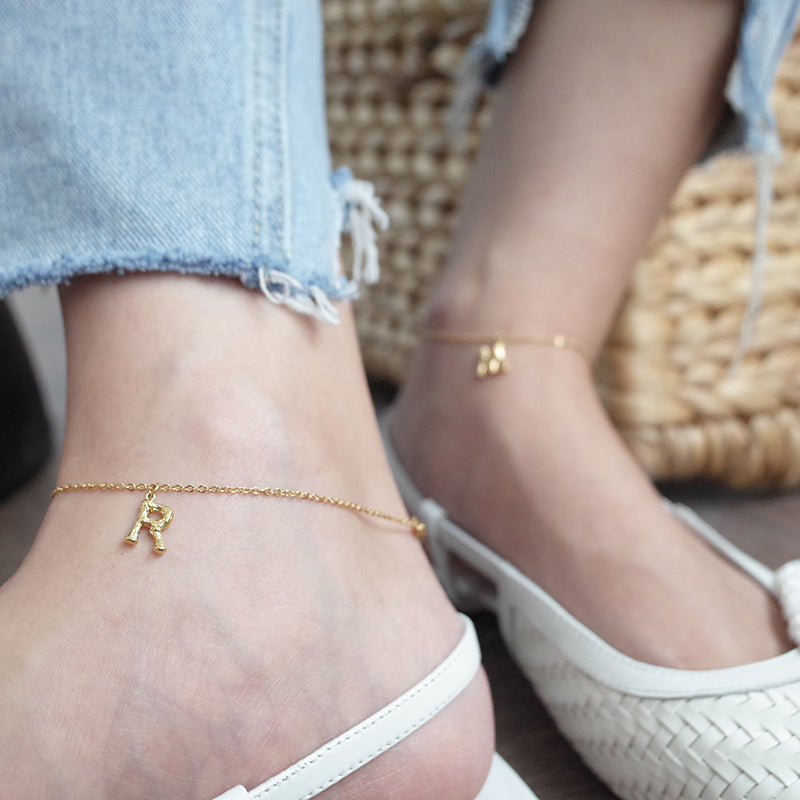14K Gold-plated 26 Bamboo Letter Anklets