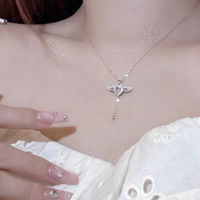 Little Wing Cupid Heart Necklace For Women
