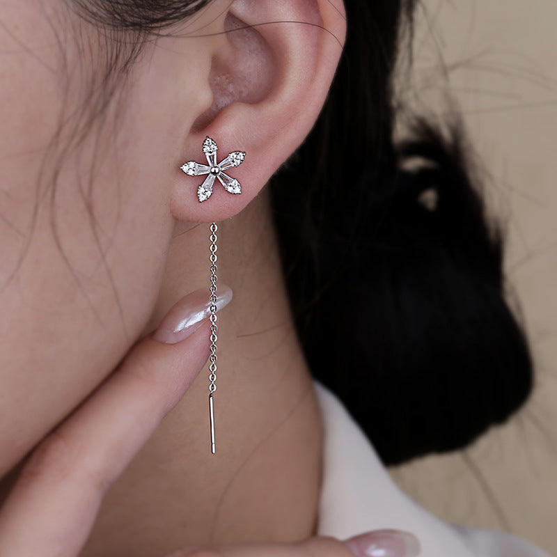 Crystal Flower Long Earrings For Women