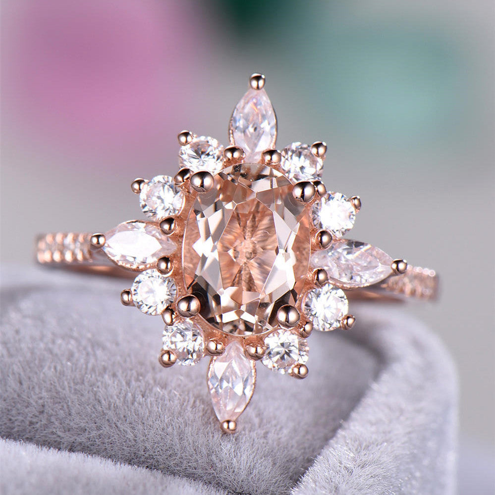 Flower Rings With Unique Snowflake Design Rose Gold Women Finger Ring