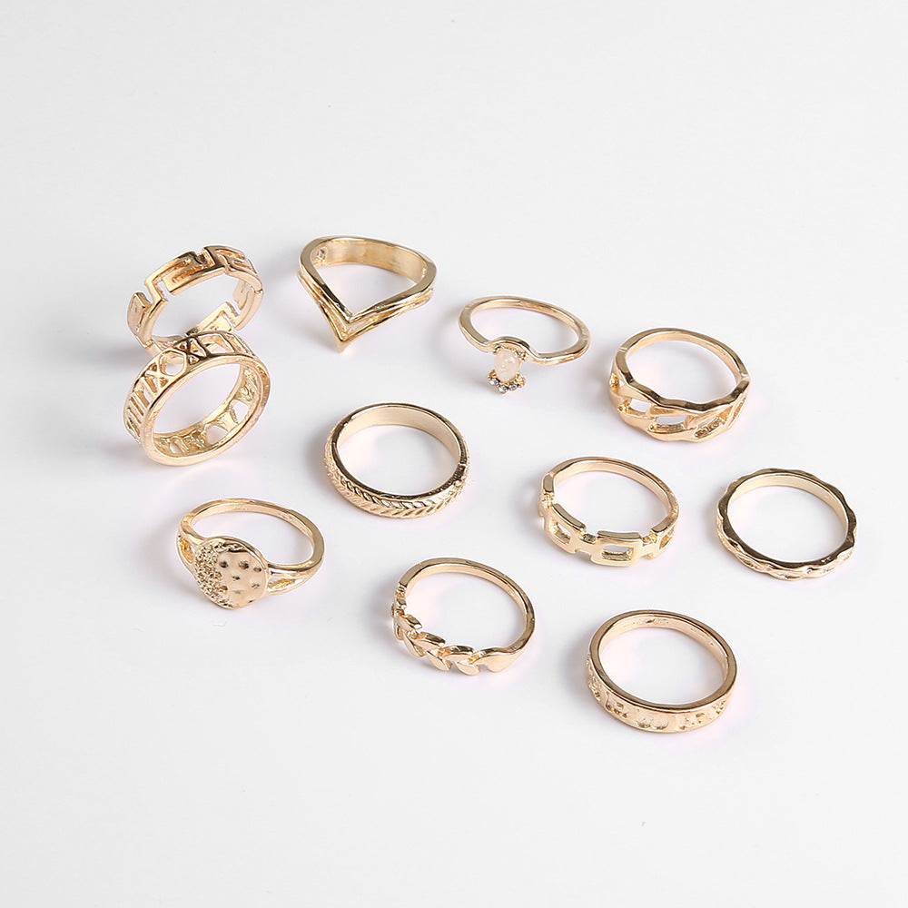 Leaf Crown Geometric Articulation Rings 6 Piece Combination Rings