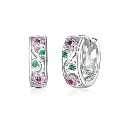 Silver Diamond Flower Earrings For Women