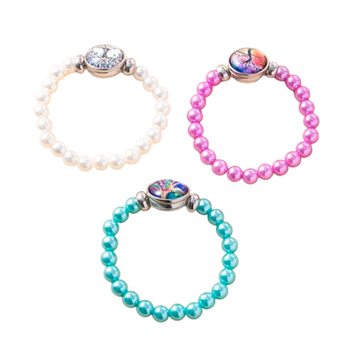 3Pcs Tree Of Life Glass Snap Button Charm Beads Elastic Bracelets For Girls