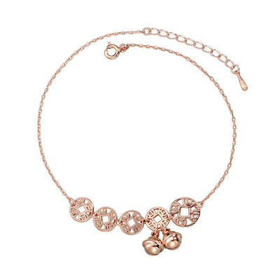 Rose Gold Bells Stainless Steel Coin Charms Chain Anklets