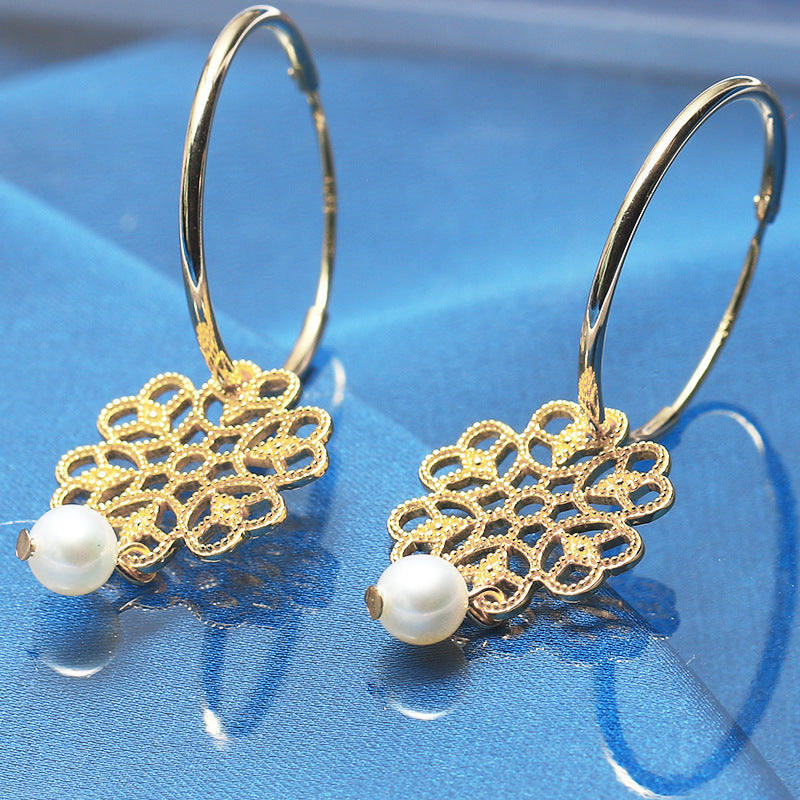 Baroque Retro Hollow Pearl Earrings For Women