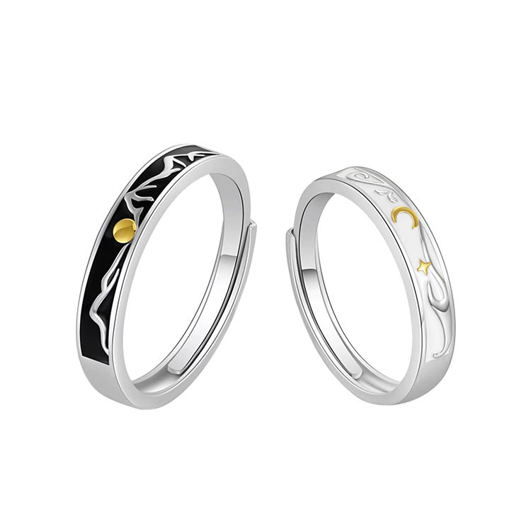 Morning And Evening Couple Rings Silver-plated Pair Of Men And Women