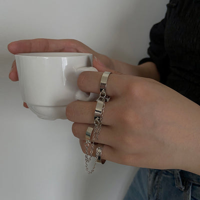 Women Rings Punk Cool Hip Pop Multi-layer Adjustable Chain Open Ring Four Fingers Alloy Rings Party Gift