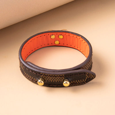 Classic Brown Plaid Stripe Leather Bracelets Bangles For Women
