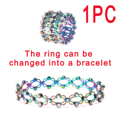 2 In 1 Folding Retractable Rings Bracelet Magic Rhinestone For Women