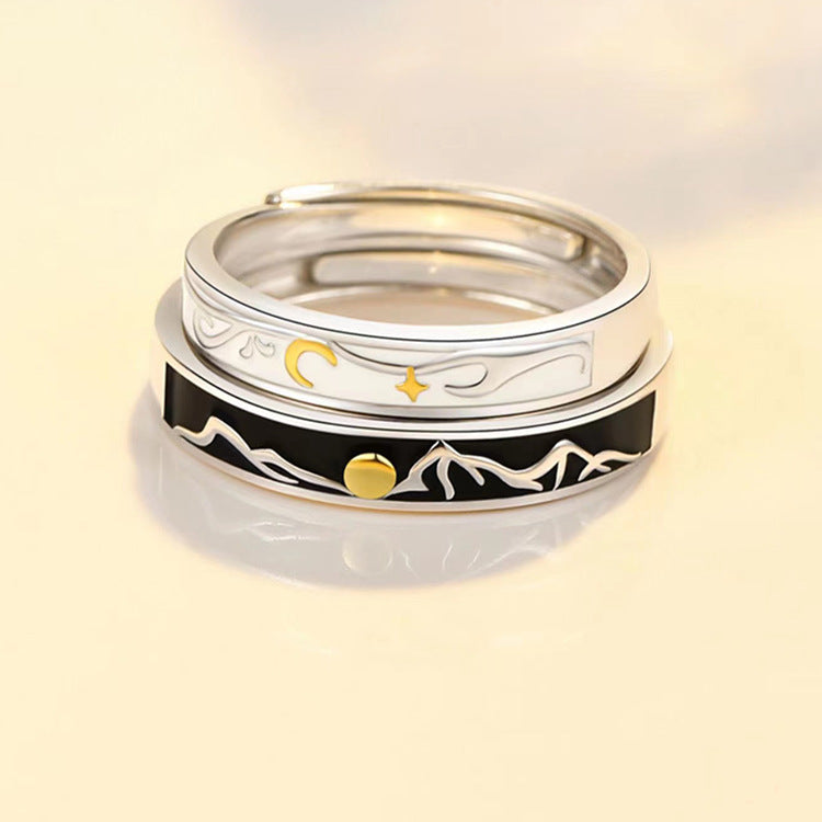 Morning And Evening Couple Rings Silver-plated Pair Of Men And Women